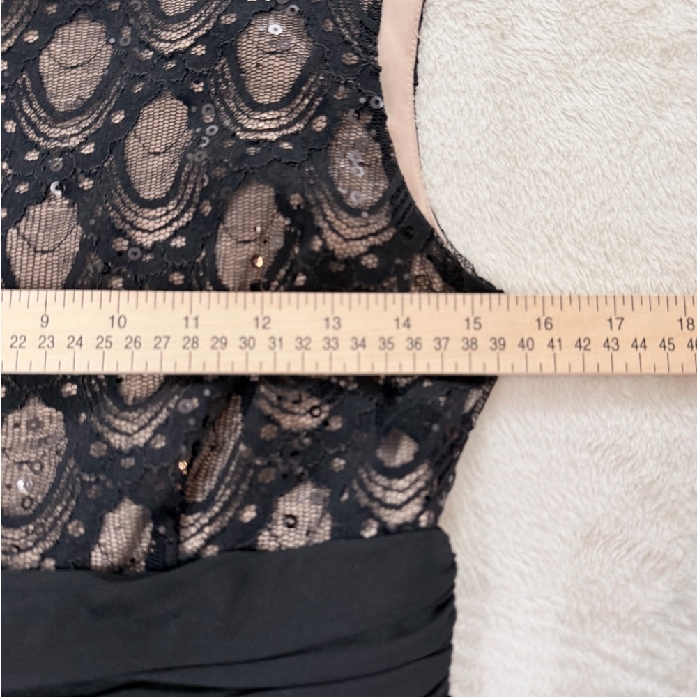 JH Evenings Black Lace Chiffon Cocktail Dress Sequin Bodice V Back Size 6 - Picture 8 of 12